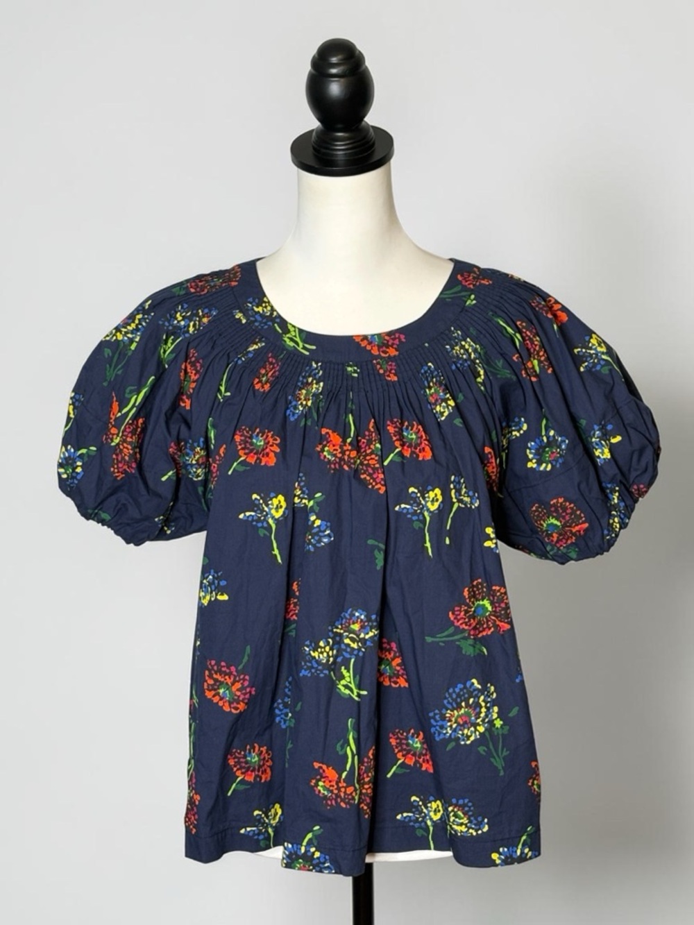 Ulla Johnson Senta Midnight Floral Puff Sleeve Pleated Poplin Top • Size 6